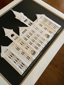 Auburn University, William J. Samford Hall, War Eagle, Alumni Artwork, Fine Art Paper Sculpture, Cut Paper Framed Art